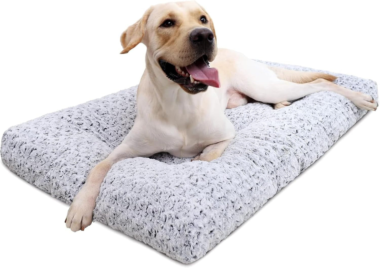 Washable Dog Bed – Deluxe Plush Crate Bed with Anti-Slip Kennel Pad – Comfy Sleeping Mat for Large, Medium, & Small Breeds – 35" x 23", Gray