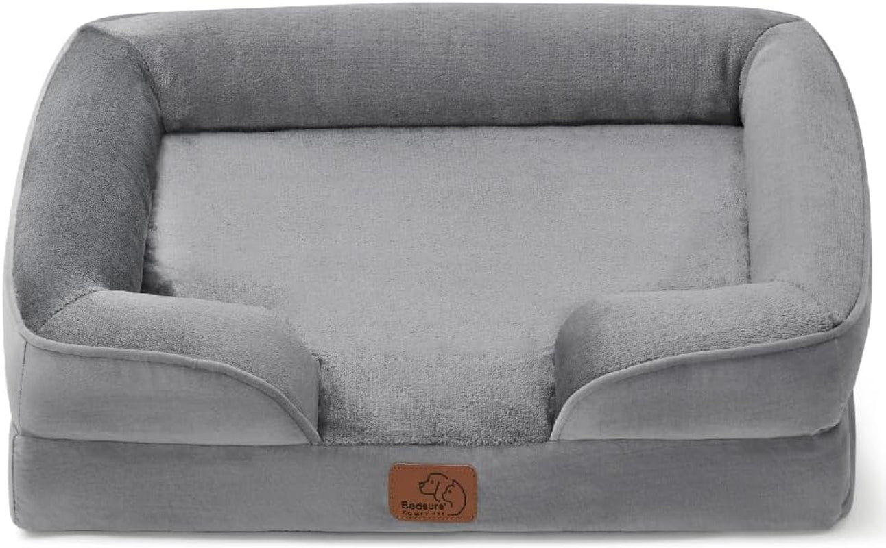 Orthopedic Dog Bed for Medium Dogs – Waterproof & Supportive Foam Pet Sofa – Removable Washable Cover & Non-Skid Bottom – Grey (28" x 23" x 6.5")
