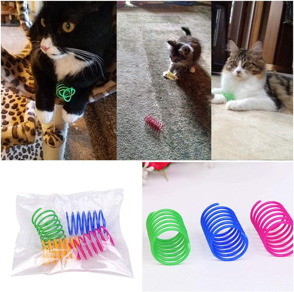 Cat Spiral Spring, 12 Pc Cat Creative Toy to Kill Time and Keep Fit Interactive Cat Toy Sturdy Heavy Plastic Spring Colorful Springs Cat Toy for Swatting, Biting, Hunting Kitten Toys