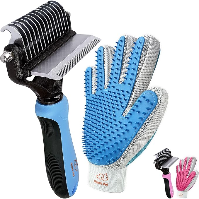 Kit de aseo rosa para mascotas: cepillo para quitar el pelo suelto, herramienta para desenredar y guante | Reduce la caída del pelo en un 95 % en perros y gatos 🐾💖✨
