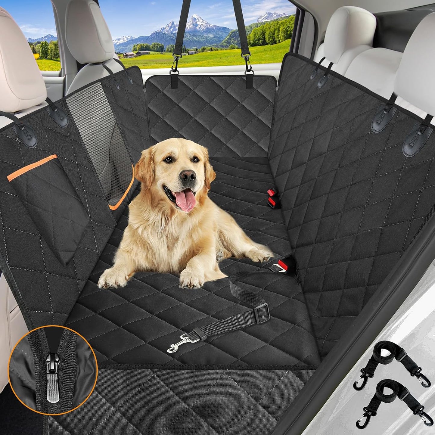 Waterproof Dog Car Seat Cover – Back Seat Hammock with Mesh Window, Non-Slip, Scratch-Resistant, Heavy-Duty 600D Protector for Cars, Trucks & SUVs