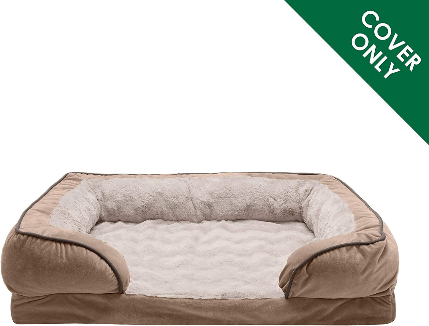 Brownstone plush and velvet waves replacement dog bed cover in sofa-style design, machine washable, fits 36x27x3 inch foam inserts for large dogs