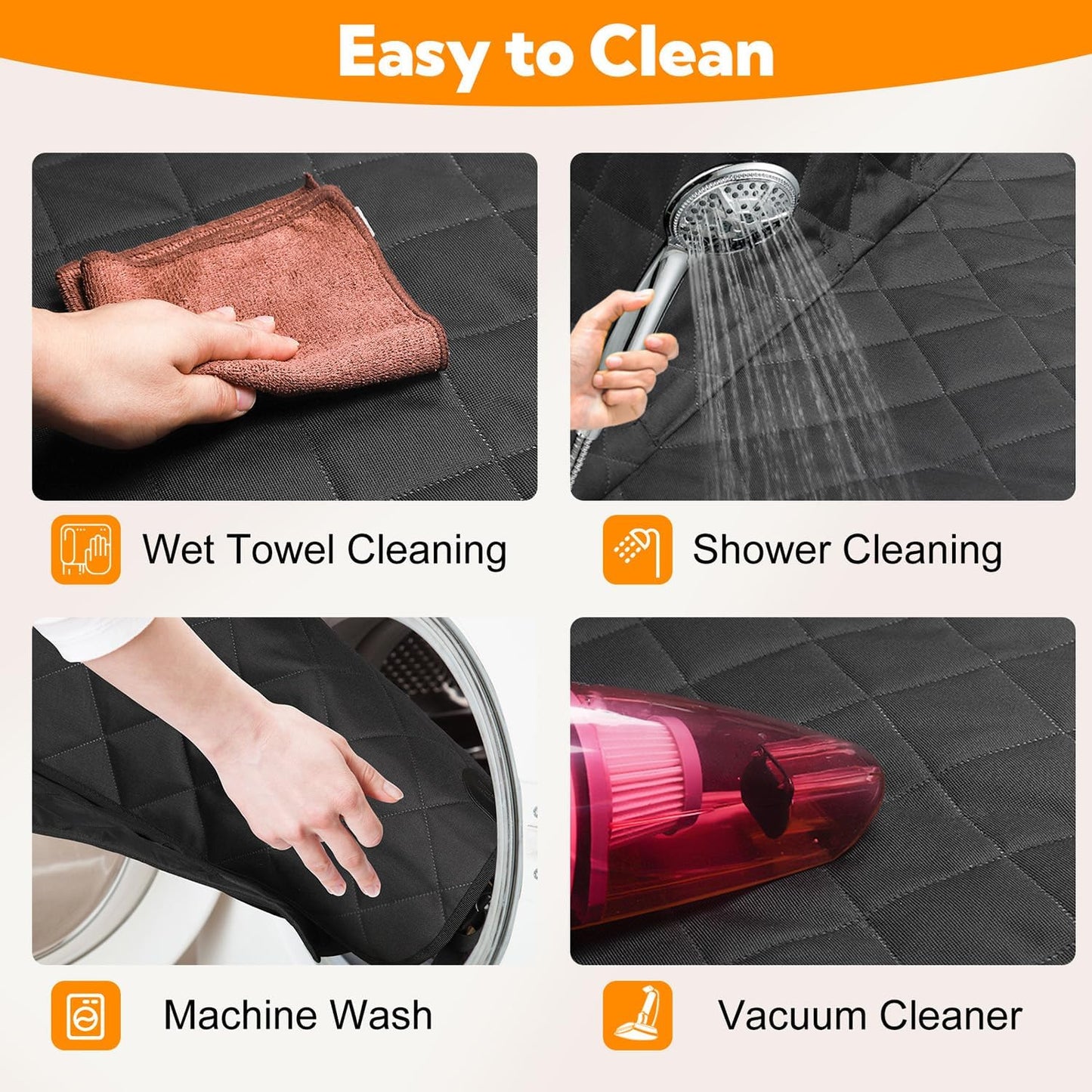 Dog car seat cover demonstrating easy cleaning and maintenance