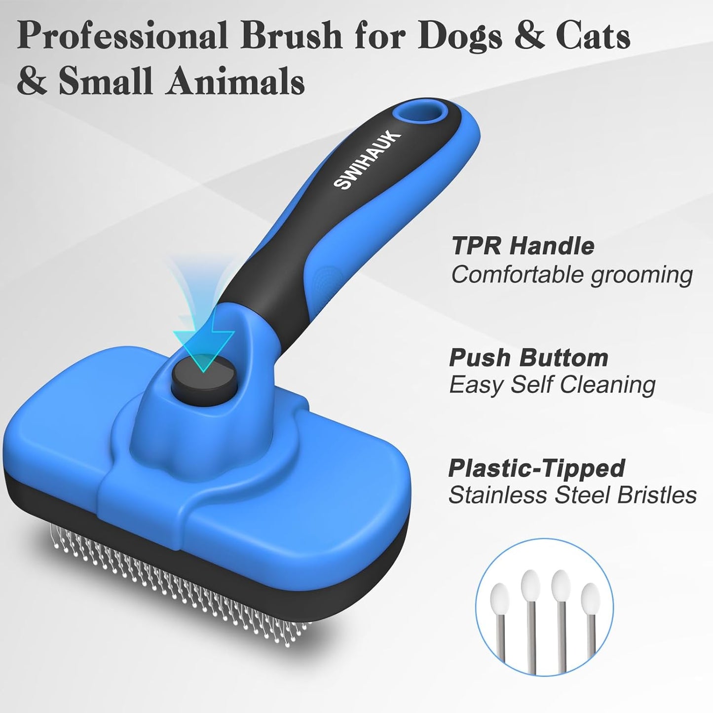 Self-Cleaning Slicker Brush – Gentle Deshedding & Grooming Tool for Dogs & Cats – Ideal for Shedding & All Coat Types – Blue