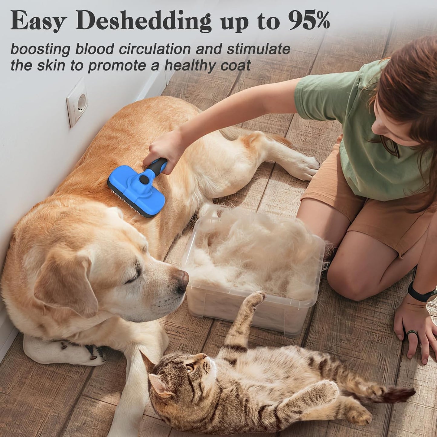 Self-Cleaning Slicker Brush – Gentle Deshedding & Grooming Tool for Dogs & Cats – Ideal for Shedding & All Coat Types – Blue