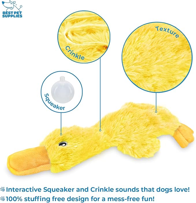 Stuffing-Free Crinkle Duck Dog Toy – Soft Plush Squeaky Toy for Small, Medium & Large Breeds | Fun & Mess-Free Chew Toy for Puppies & Senior Dogs 🦆🐶