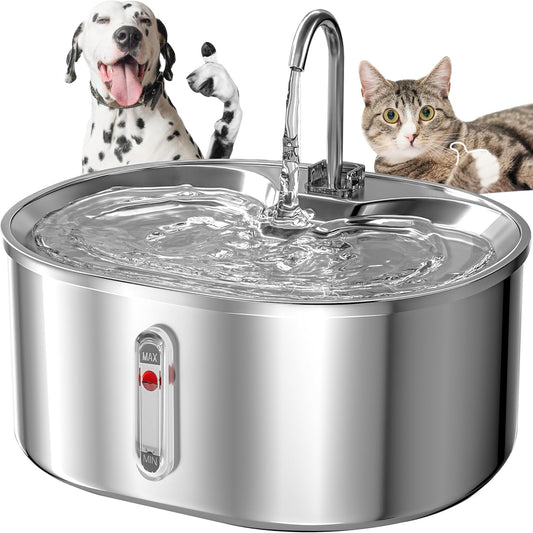 Cat Water Fountain, Dog Water Bowl Dispenser Stainless Steel, 3.2L/ 108Oz Large Capacity Pet Fountain, Quiet Circulating Filtration System Water Feeder Automatic Metal Drink Supplier Kitten