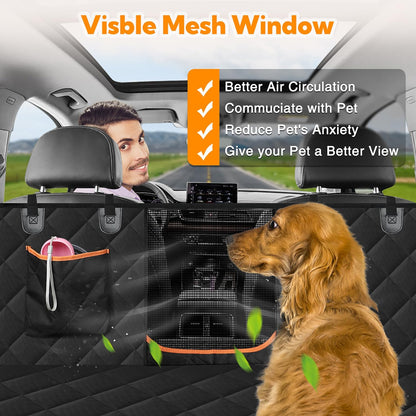 Waterproof dog car seat cover showing full vehicle interior protection
